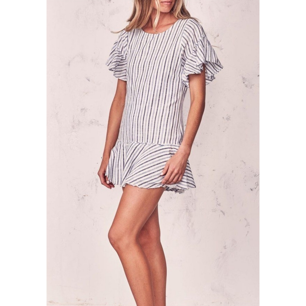 LoveShackFancy | Cara Mini Dress in Ivory Blue Stripe Size Medium
